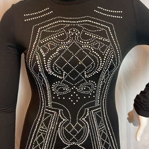 Say What? Rhinestone Embellished Beaded black Bodycon Dress Size L RefI60 - Picture 3 of 9